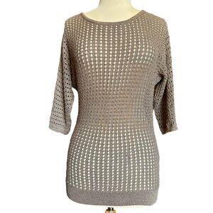 Express Brown & Gold Metallic Open Knit Loose Knit Sweater Sz S Boho Cottagecore